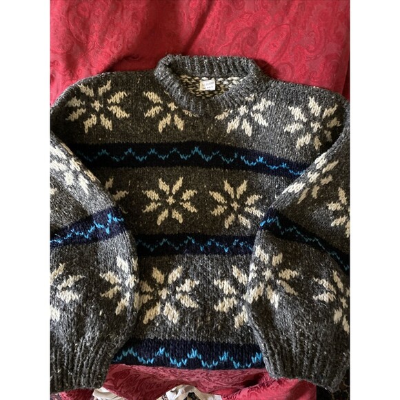 Tejidos  100% Wool Blue White Cardigan Sweater Ecuador XL PRISTINE - Picture 1 of 5